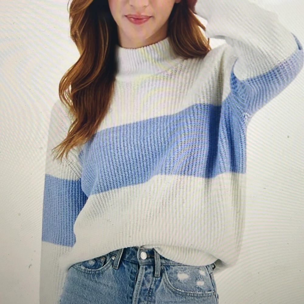 Hippie Rose Mock Neck Striped Long Sleeve Sweater L‎